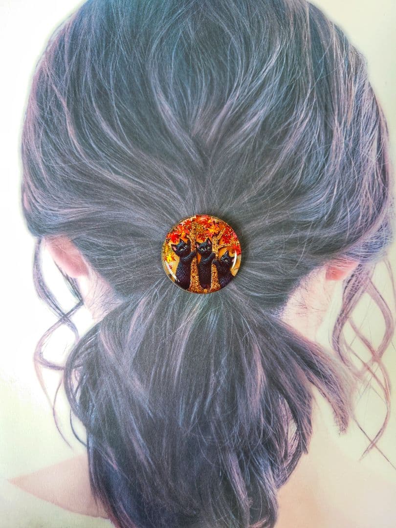 レジン　猫　ヘアゴム　ブローチ　ポニーフック　No.224