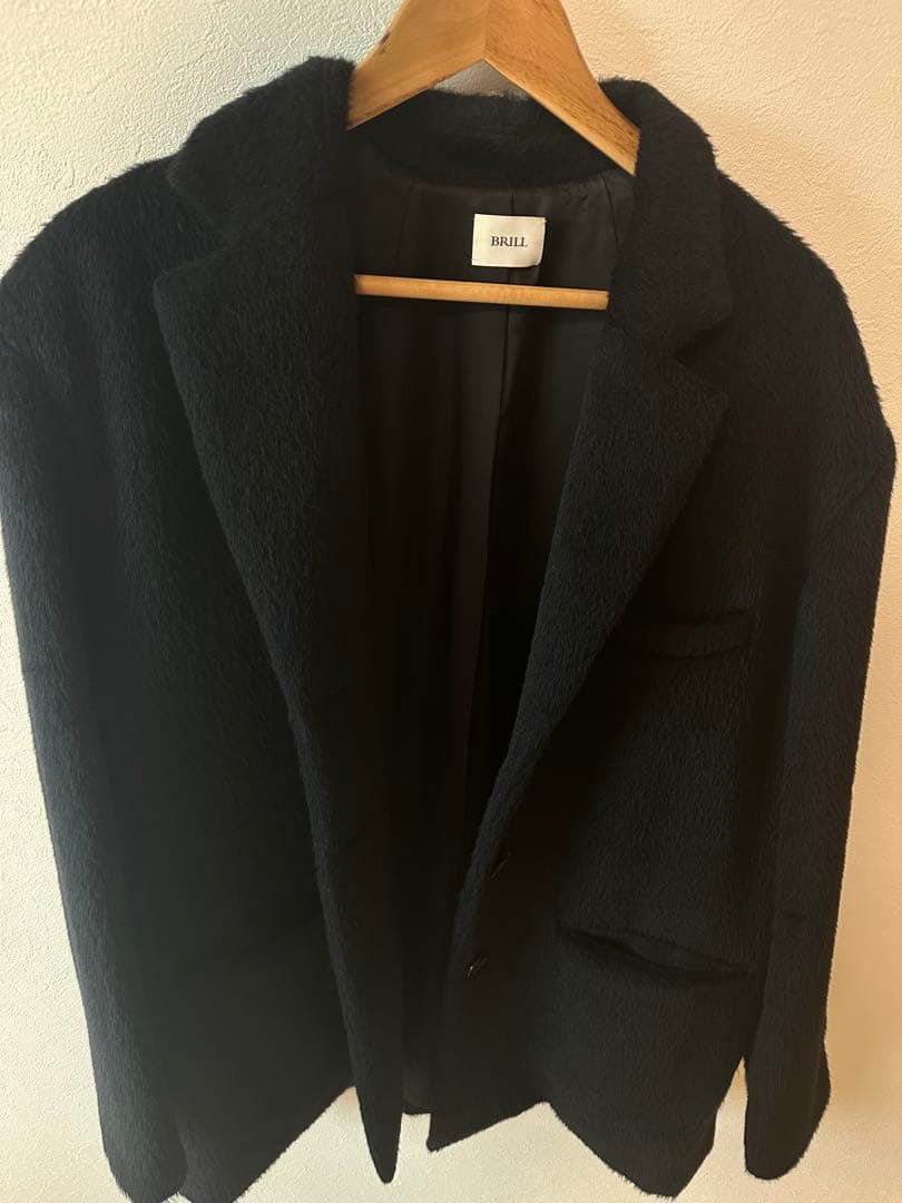 【定価60%オフ】黒 シャギーオーバーコート ブリル BRILL