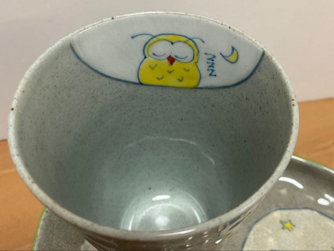 有田焼波佐見焼　国右ェ門窯　ウサギ　ネコ　フクロウ湯呑み　皿　各3個セット