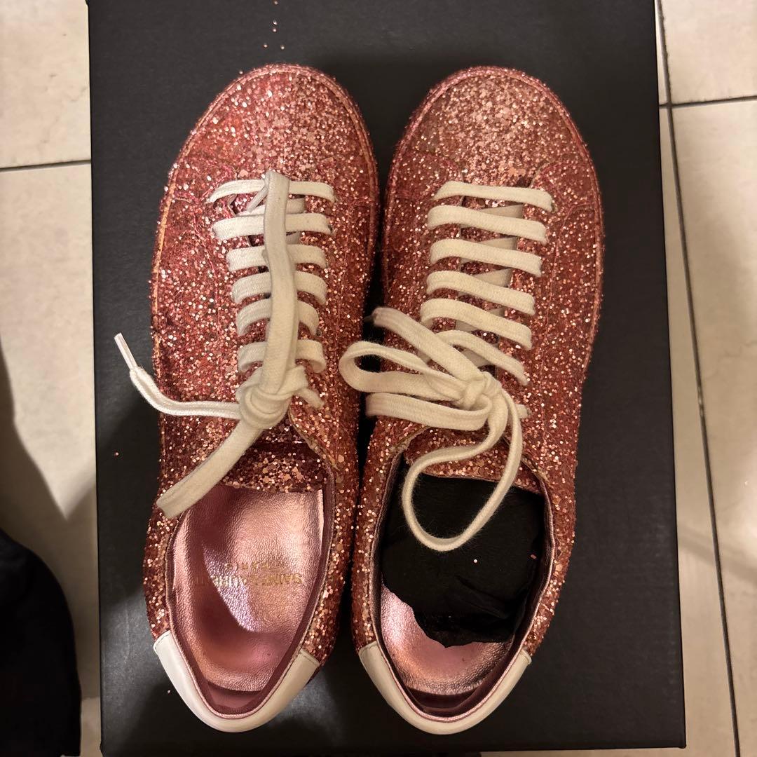 新品 サンローランスニーカーピンク グリッター