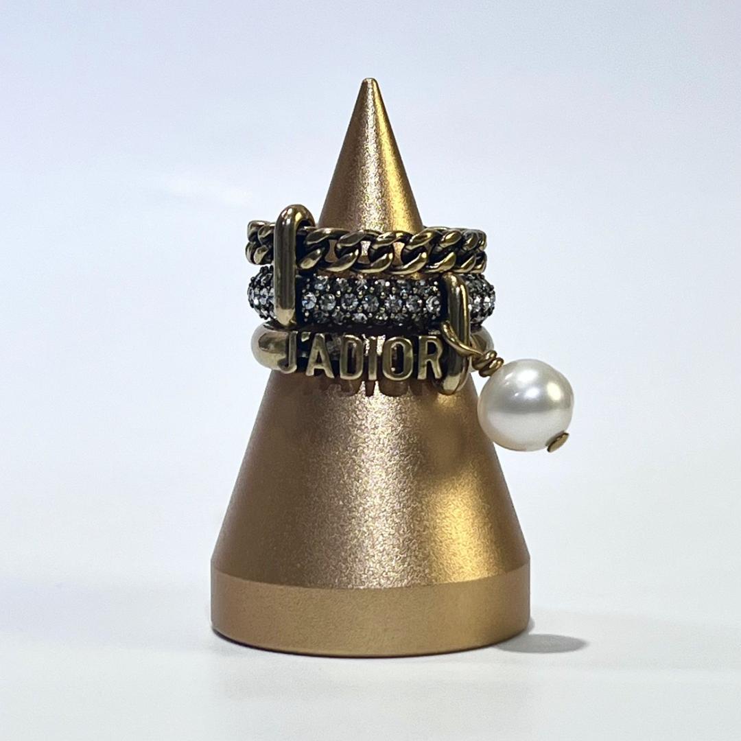 Dior ディオール J'Adior クリスタル フェイクパール 三連 リング