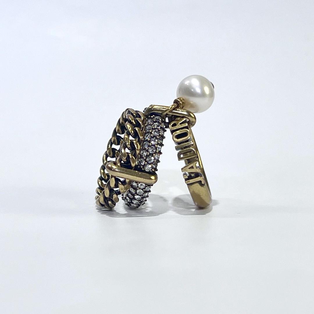 Dior ディオール J'Adior クリスタル フェイクパール 三連 リング