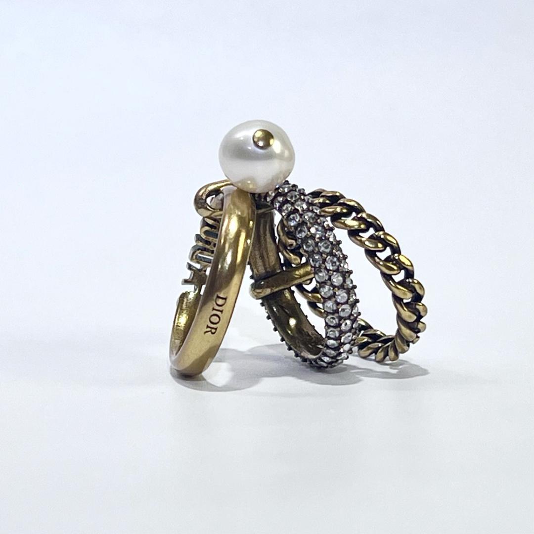 Dior ディオール J'Adior クリスタル フェイクパール 三連 リング