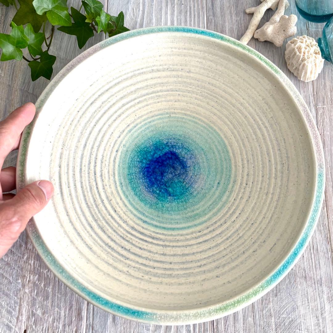 ガラス彩陶器 大皿 沖縄オーシャンブルー