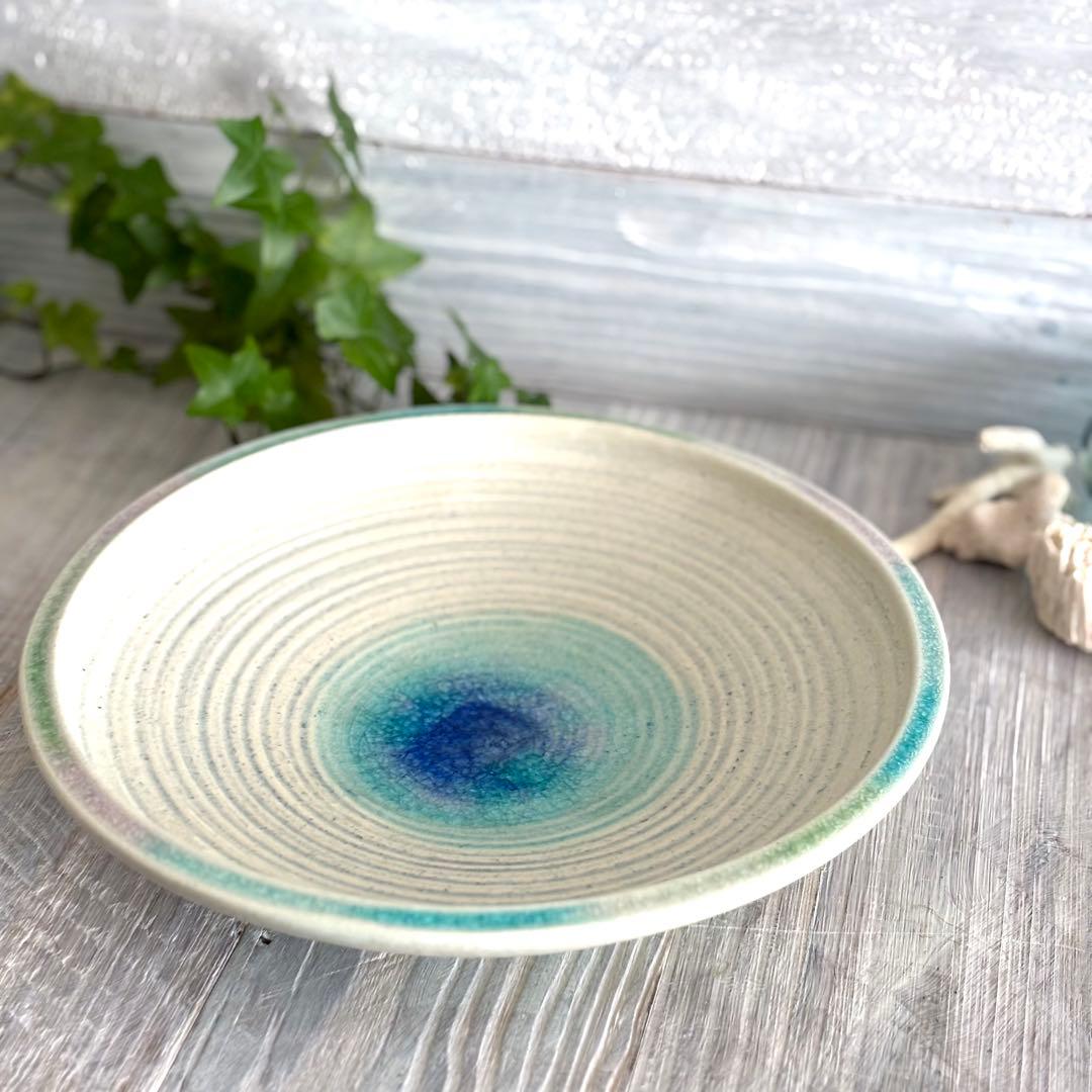ガラス彩陶器 大皿 沖縄オーシャンブルー