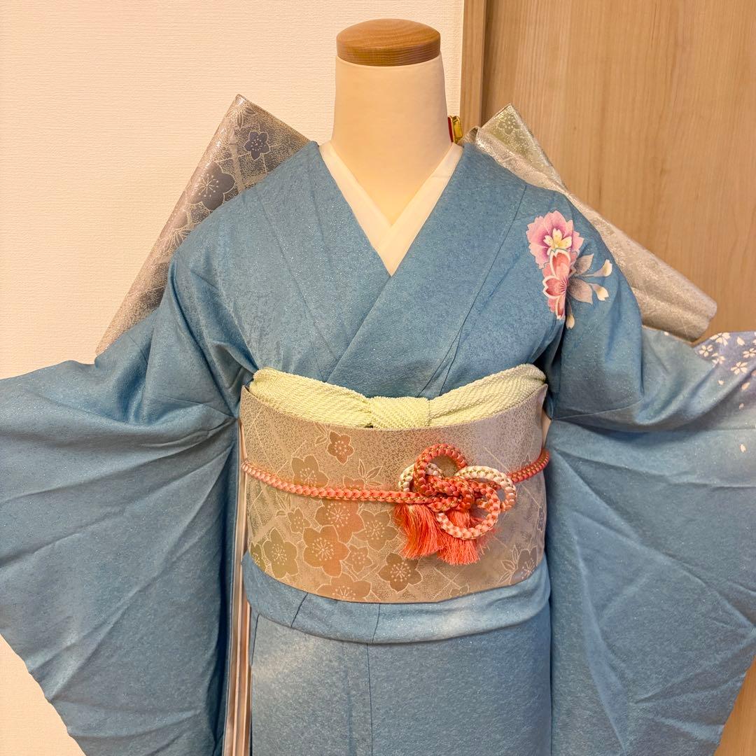 振袖セット 正絹 水色 桜 鞠 sMH2502081