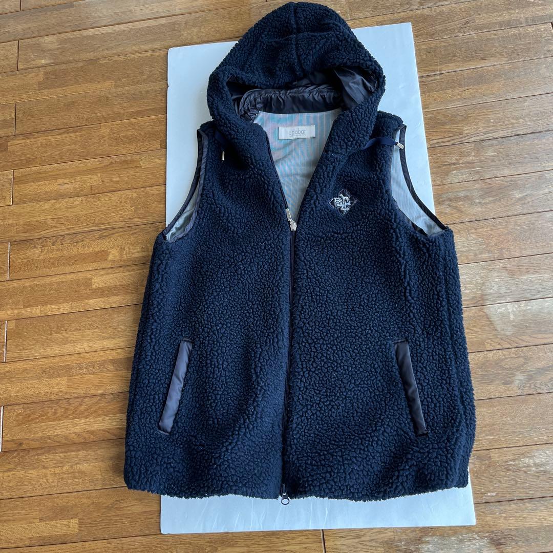 adabat フリース フード付きベスト ネイビー