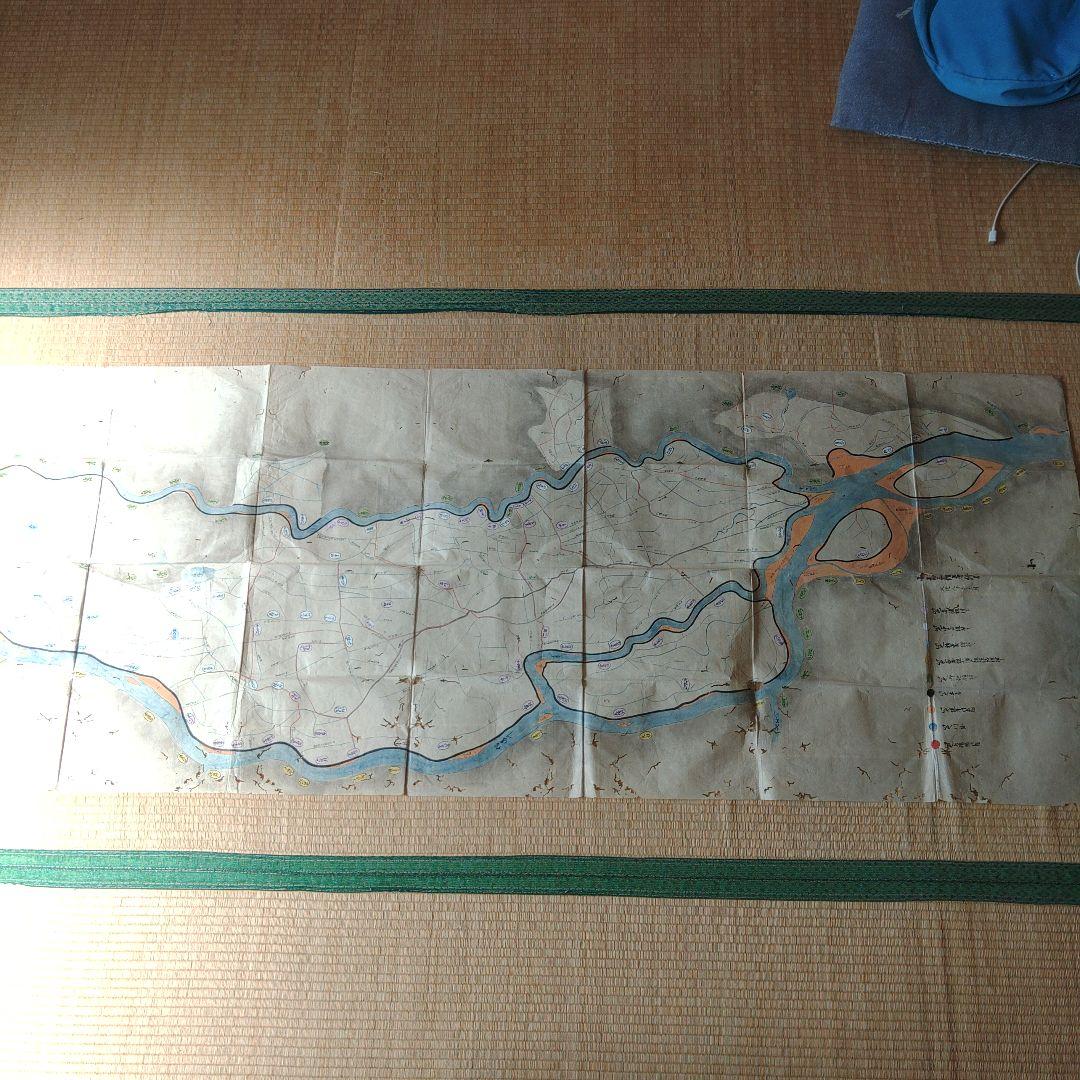 江戸時代　越後味方村白根付近　彩色古地図　和紙裏打　長さ196cm