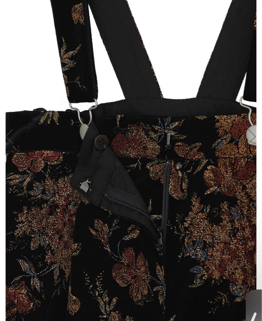 Ameri フラワープリント ベルベット サロペット