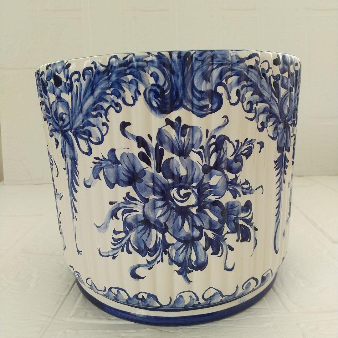 ポルトガル製 青白花柄 プランター 中型
