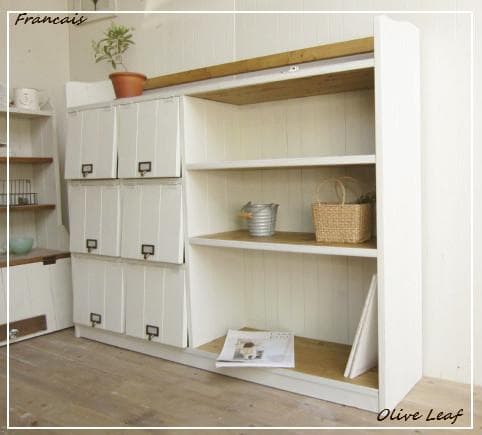 サイズオーダー可！超ワイド6枚パタパタキャビネット●シャビーホワイト●受注製作