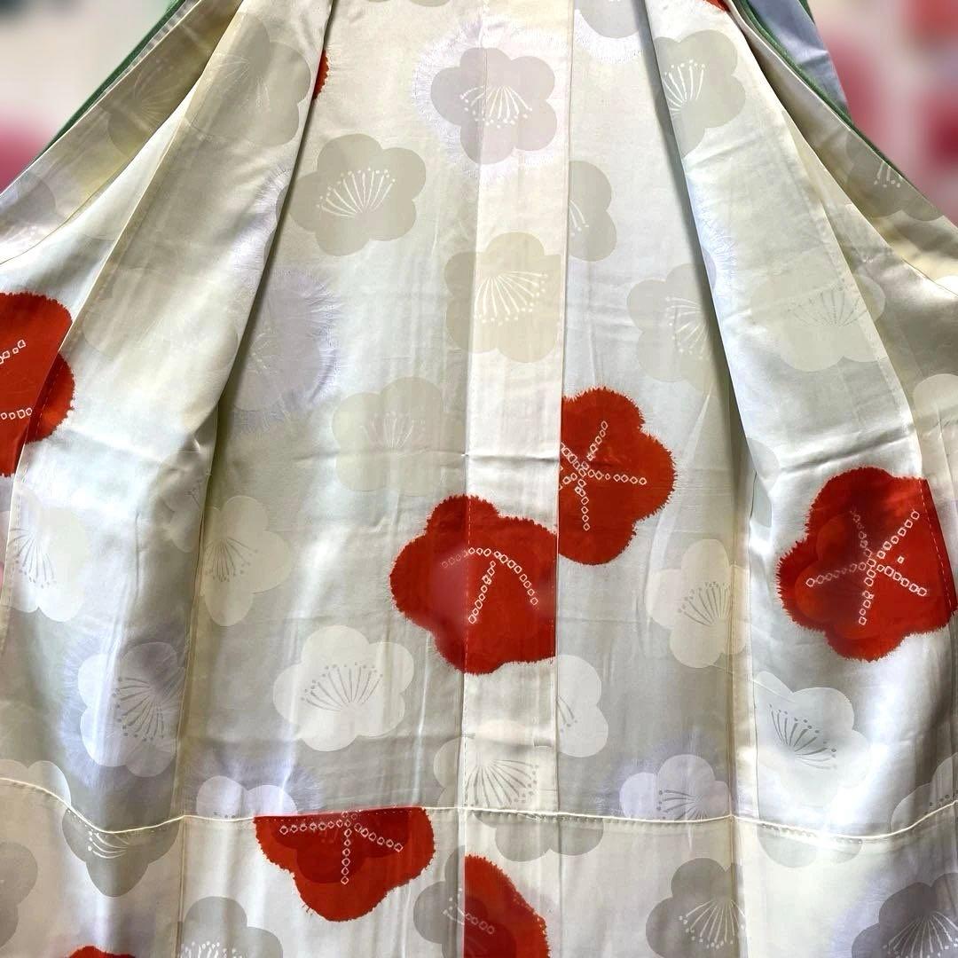 □七五三7歳　正絹女児用振り袖着物　正絹襦袢付　おしどり　緑系