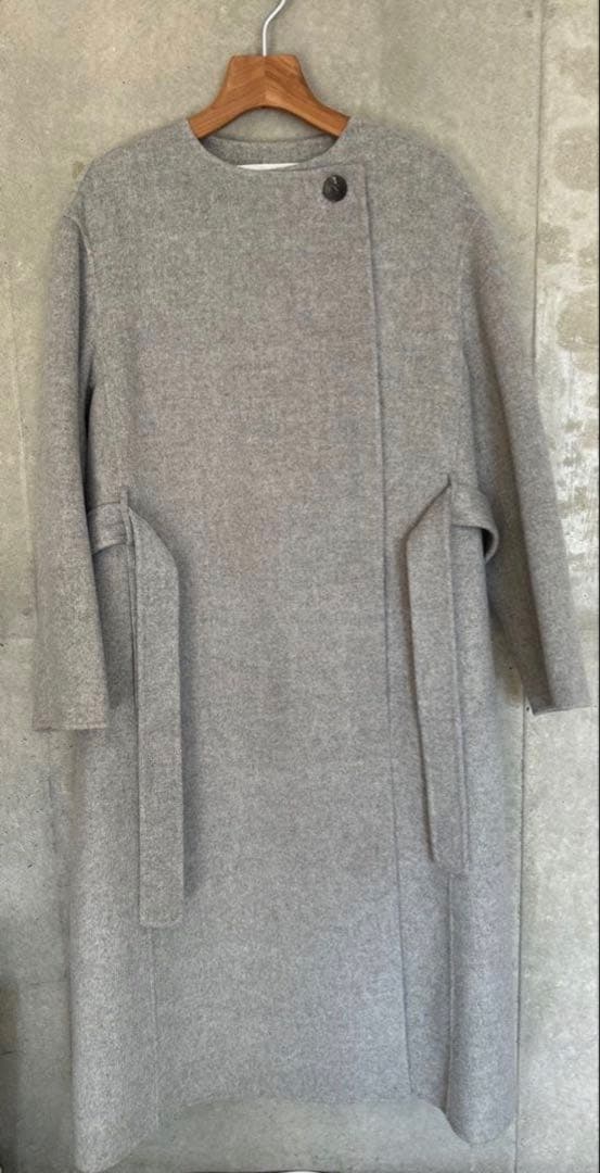 【あじ様】TOMORROW LANDウールリバーコート　36 ライトグレー