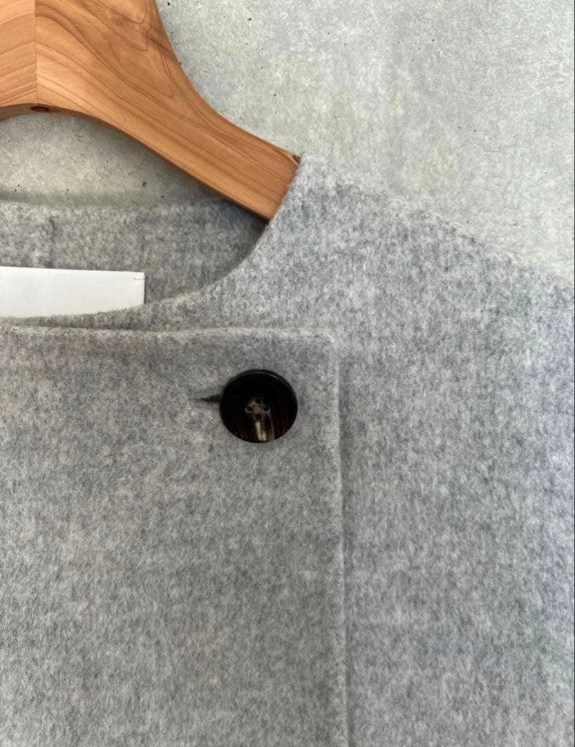 【あじ様】TOMORROW LANDウールリバーコート　36 ライトグレー