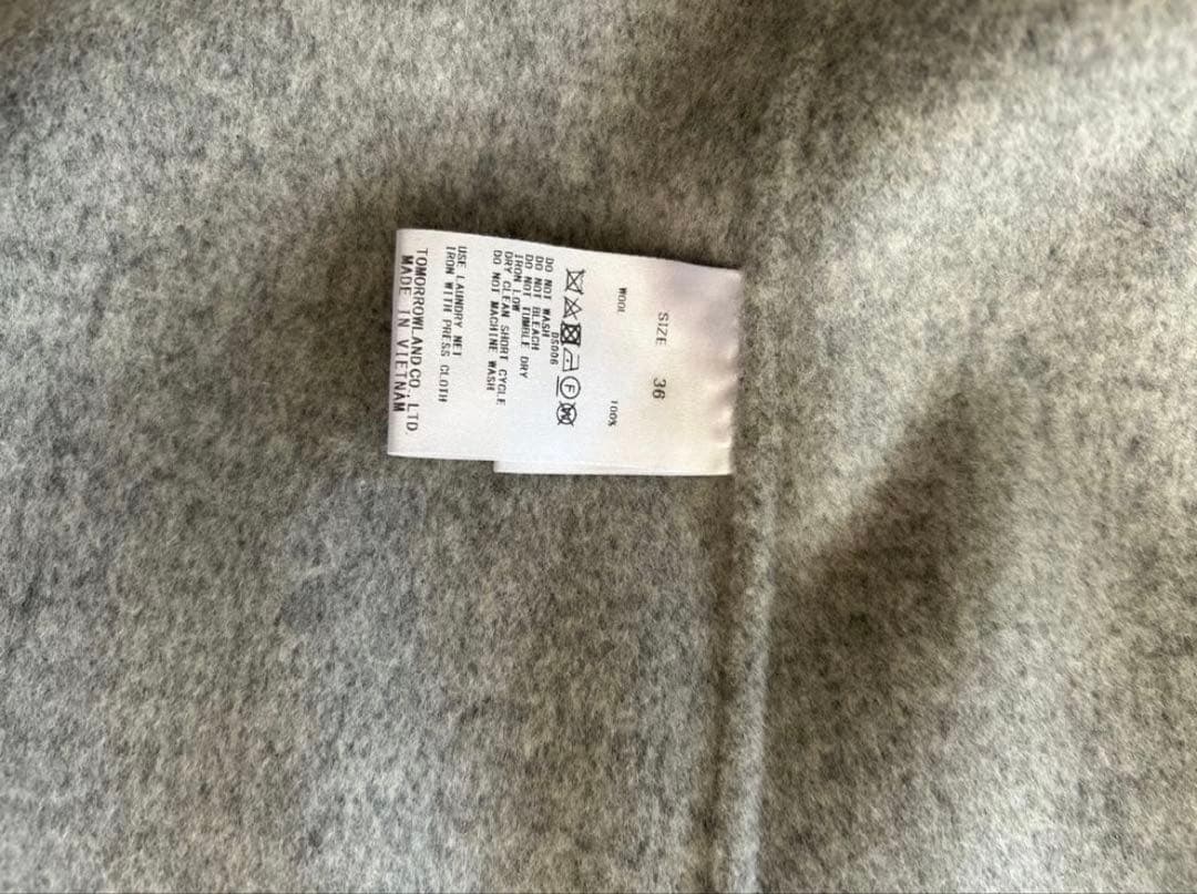 【あじ様】TOMORROW LANDウールリバーコート　36 ライトグレー