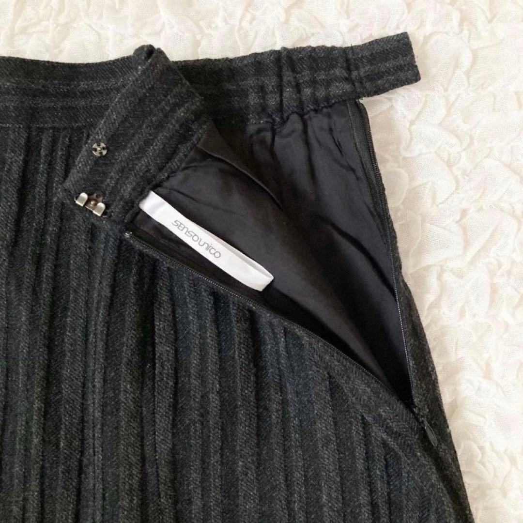 慈雨　サイドポケットロングスカート　L 40 ブラック　黒　ウール　センソユニコ