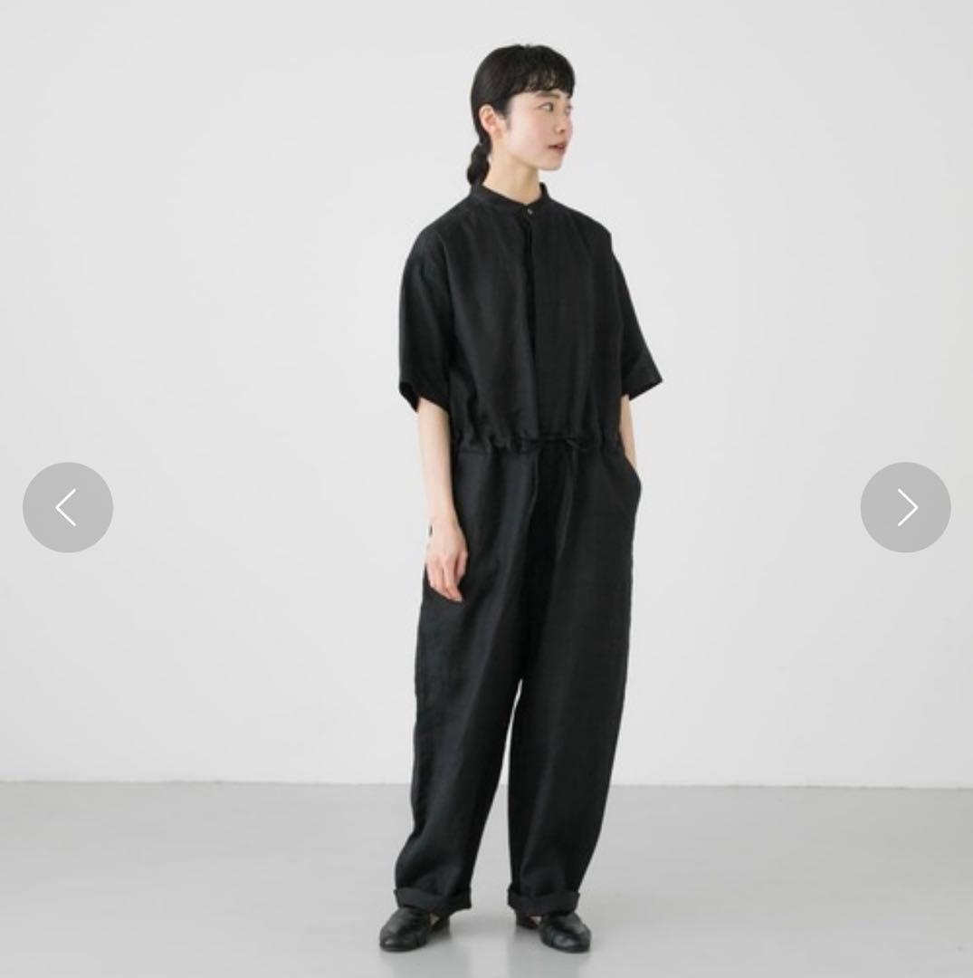 な　かぐれ　バンドカラーリネンハーフスリーブオールインワン美品　再お値下げ