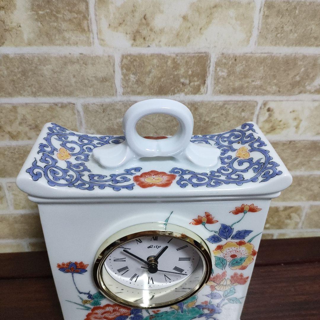 有田焼 賞美堂 其泉窯 色絵岩花鳥文 置時計