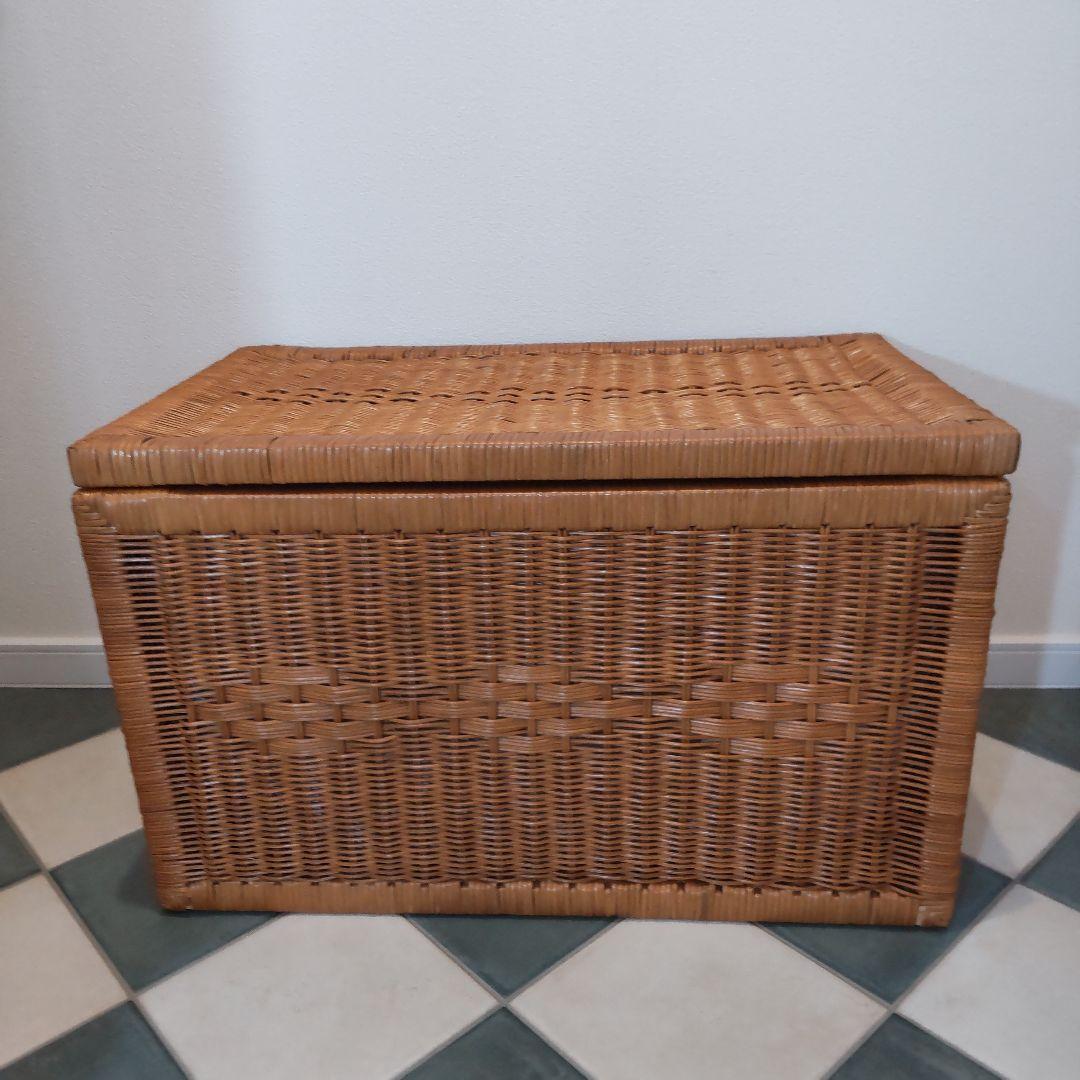【ラタン収納ボックス】大型 籐製品 昭和レトロ かご バスケット