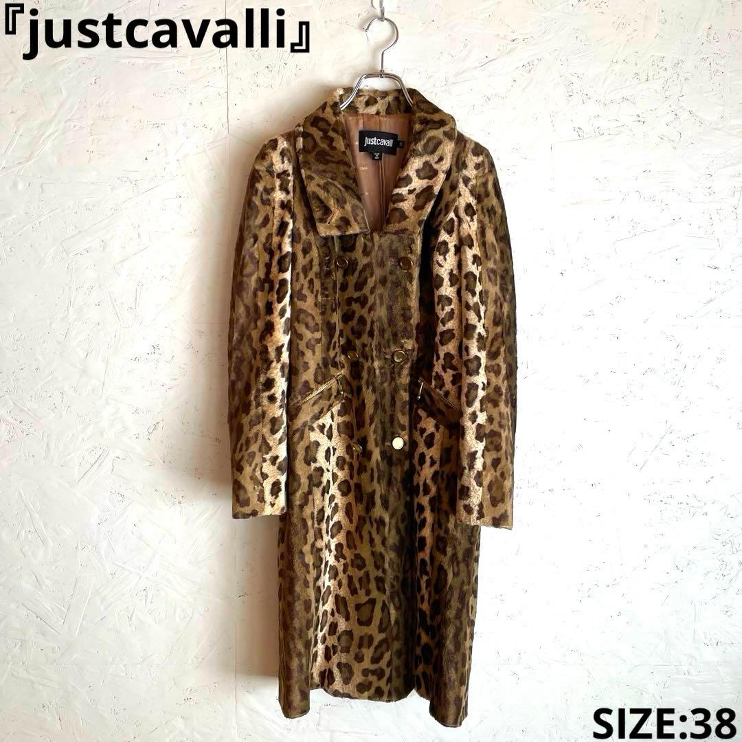 イタリア製【justcavalli】レオパード ヒョウ柄ロングコートウールコート