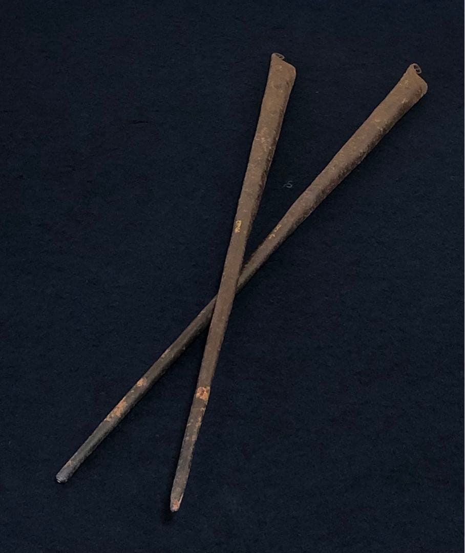 《R》茶道具 明珍造 豆形火箸 鉄火箸 全長約28.7㎝ 木箱　260209け1