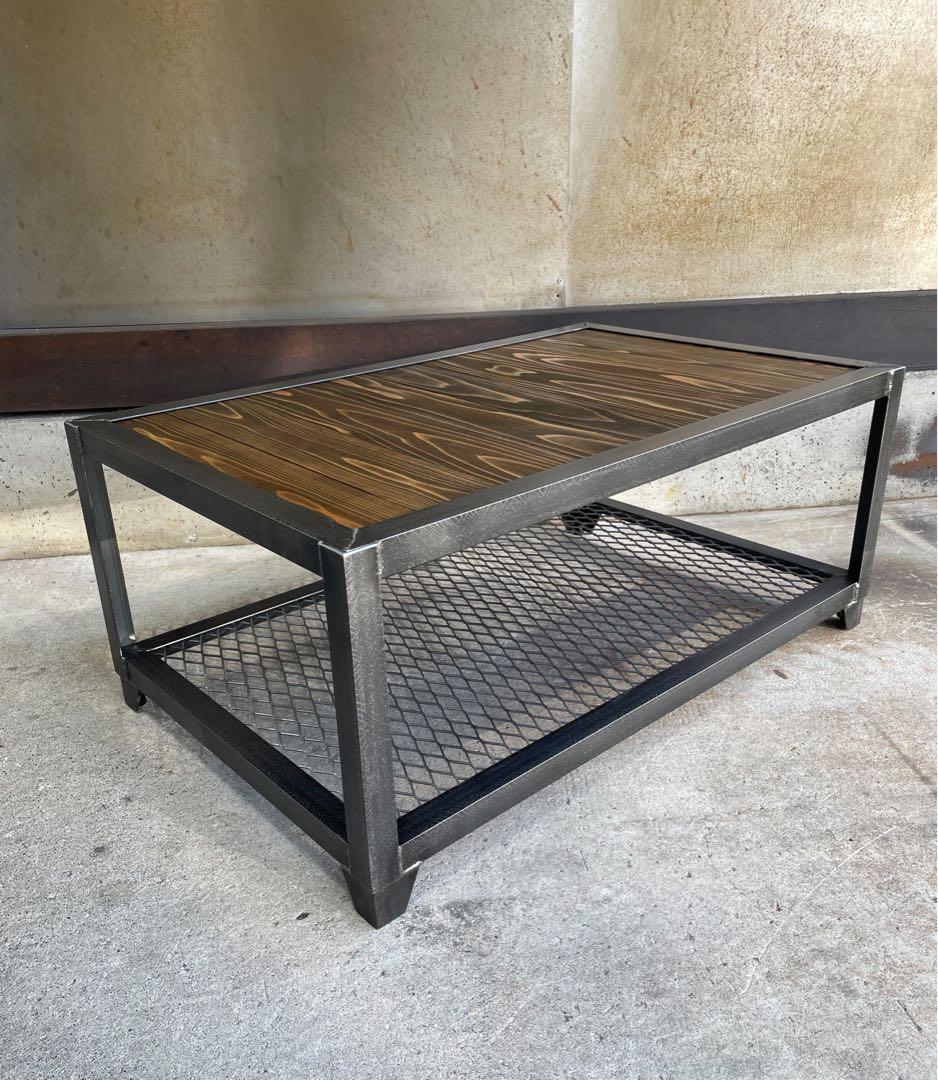 アイアンラック［上段木板］　アイアン家具　ローテーブル　植物棚　インダストリアル