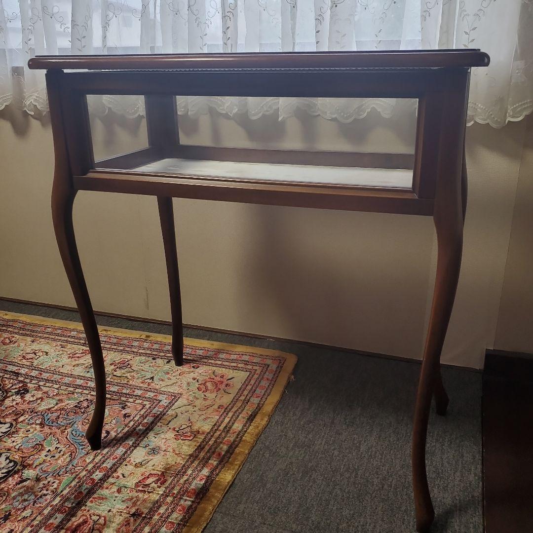 アンティーク　木製ガラス天板テーブル　イタリア製