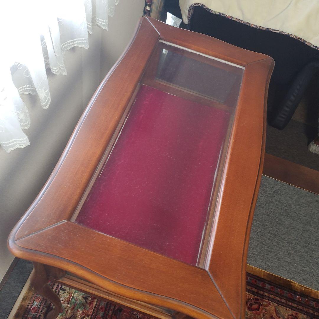 アンティーク　木製ガラス天板テーブル　イタリア製