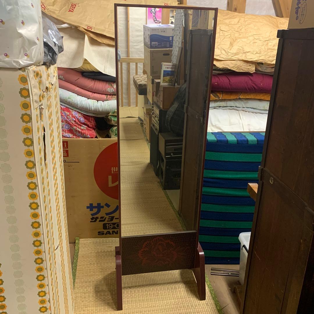 鎌倉彫 姿見 アンティーク鏡 日本板硝子 送料込み