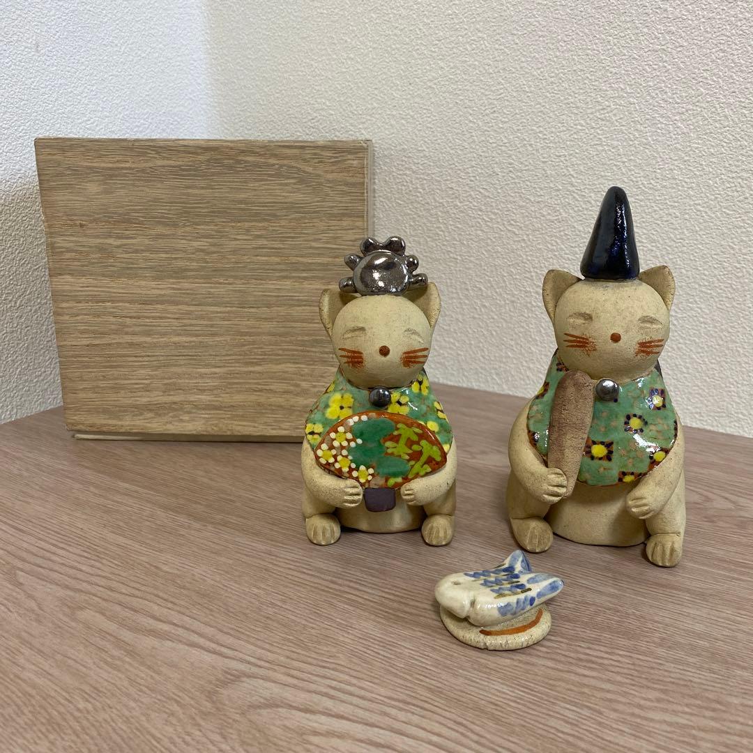 一点物　希少　益子焼　加藤麻里作　陶器雛人形 猫の嫁入り
