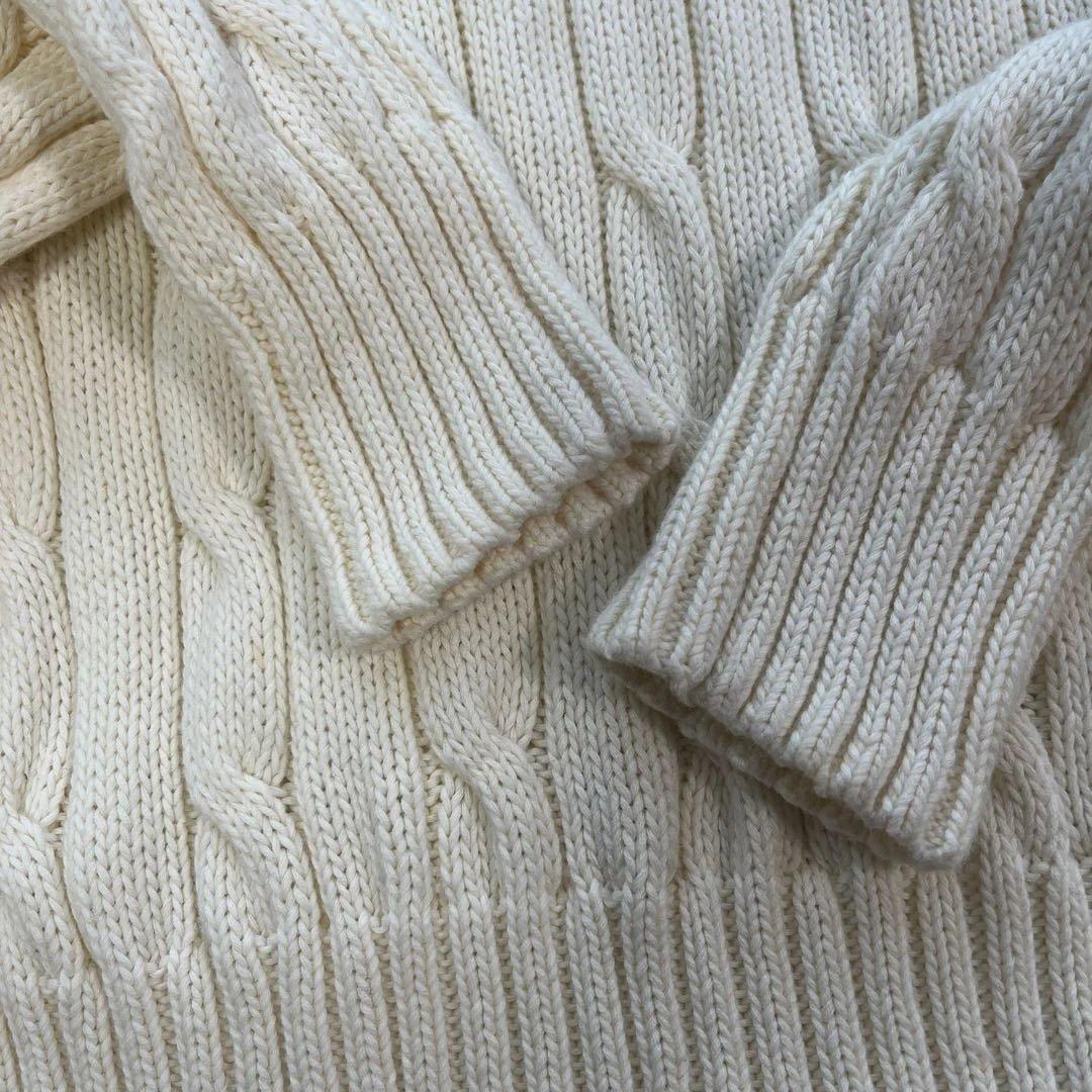 ラルフローレン ケーブル編みニット　コットン　クルーネック XS アイボリー