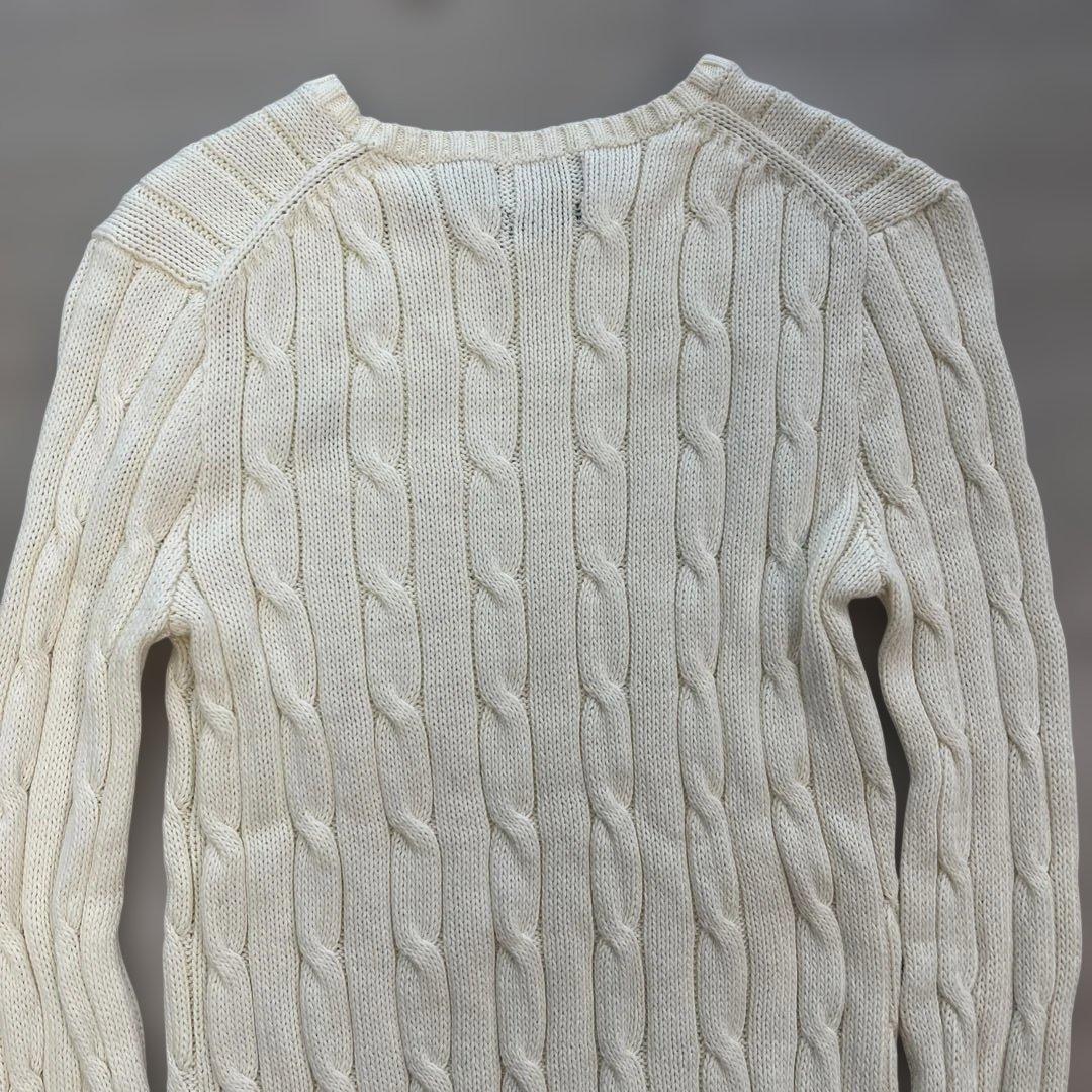ラルフローレン ケーブル編みニット　コットン　クルーネック XS アイボリー