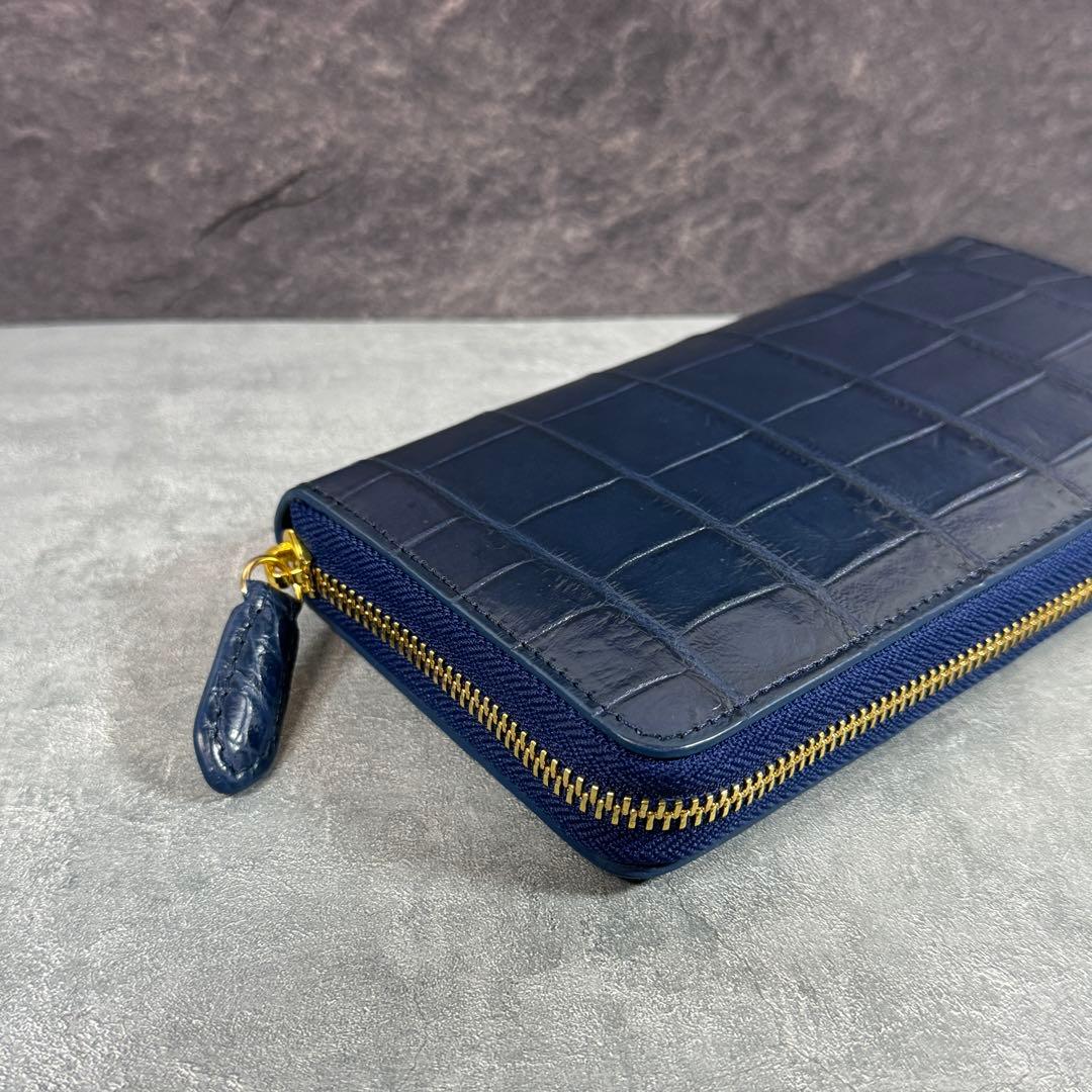 新品 クロコダイル ワニ革 長財布 ネイビー 紺色 マット仕上げ 本革