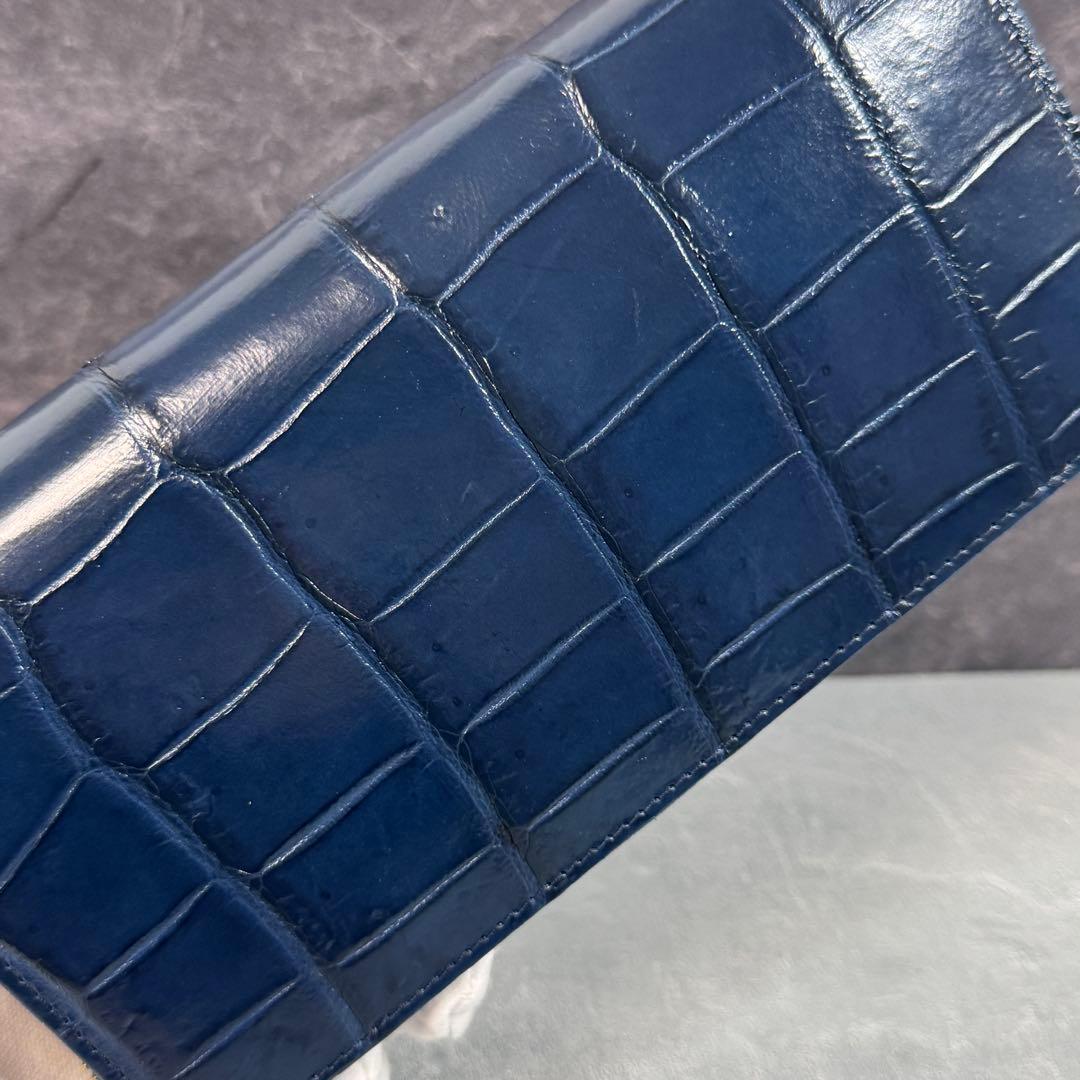 新品 クロコダイル ワニ革 長財布 ネイビー 紺色 マット仕上げ 本革