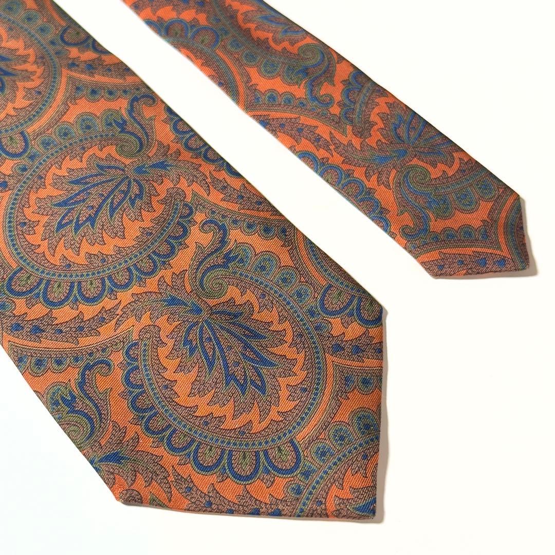 【美品】 Burberry バーバリー ペイズリー柄 オレンジ系 ネクタイ