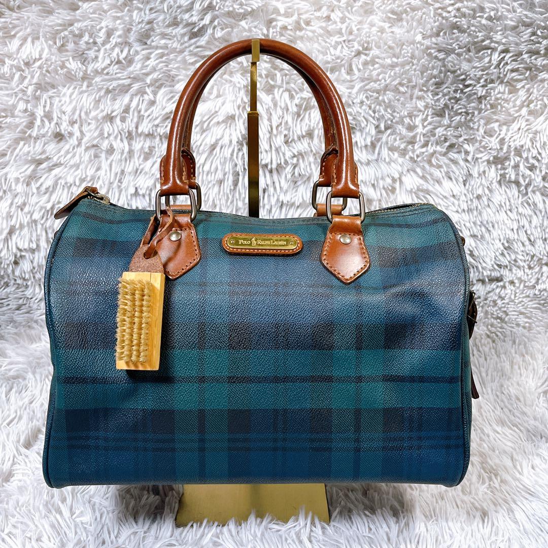 ☆美品☆【ポロラルフローレン】ミニボストン　バッグ　ブラックウォッチ　PVC