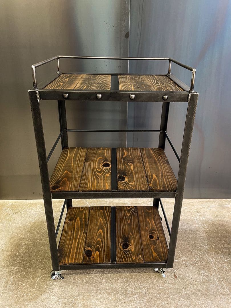 アイアンキッチンワゴン［リベット］カート　キャスター付　アイアン家具