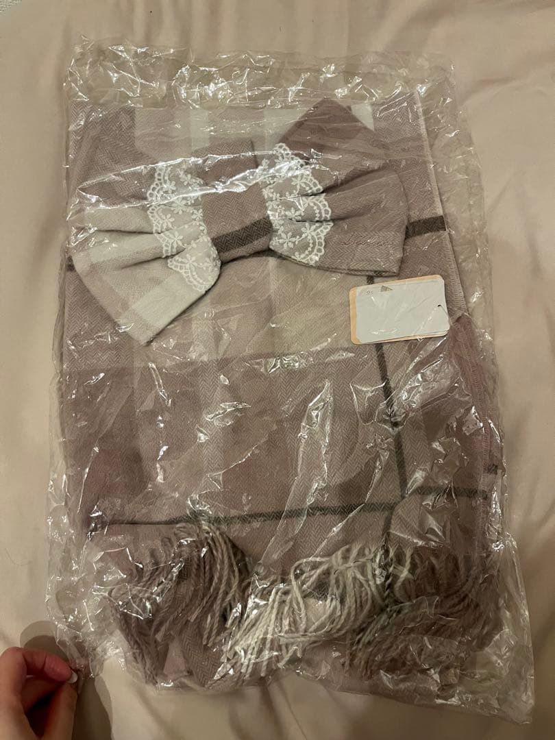 LIZLISA マフラー チェックリボンストール ピンク