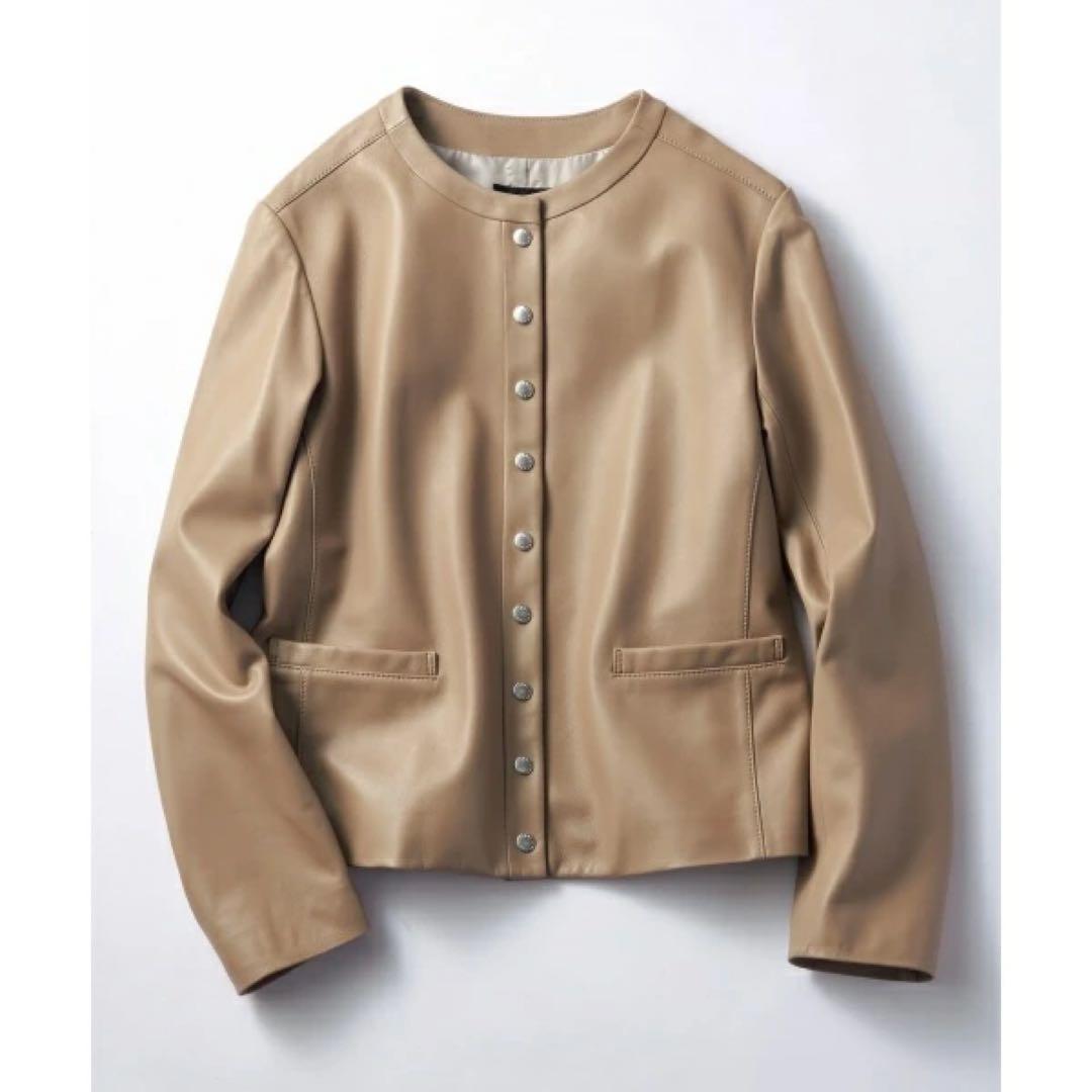 23区【中村アンさん着用】シープレザーノーカラージャケット　ベージュ系　38