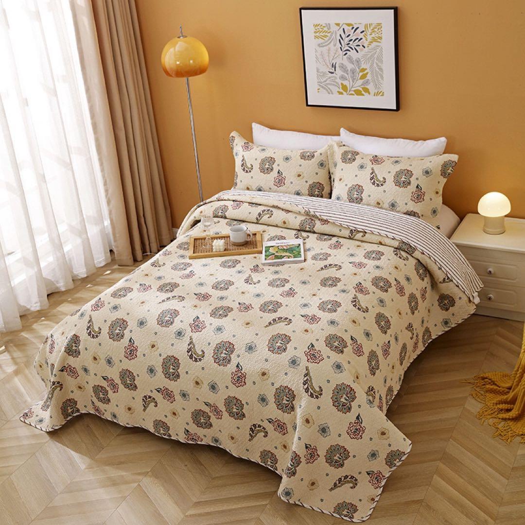 キルトベッドカバー3点セット綿マルチカバー キルティング 819