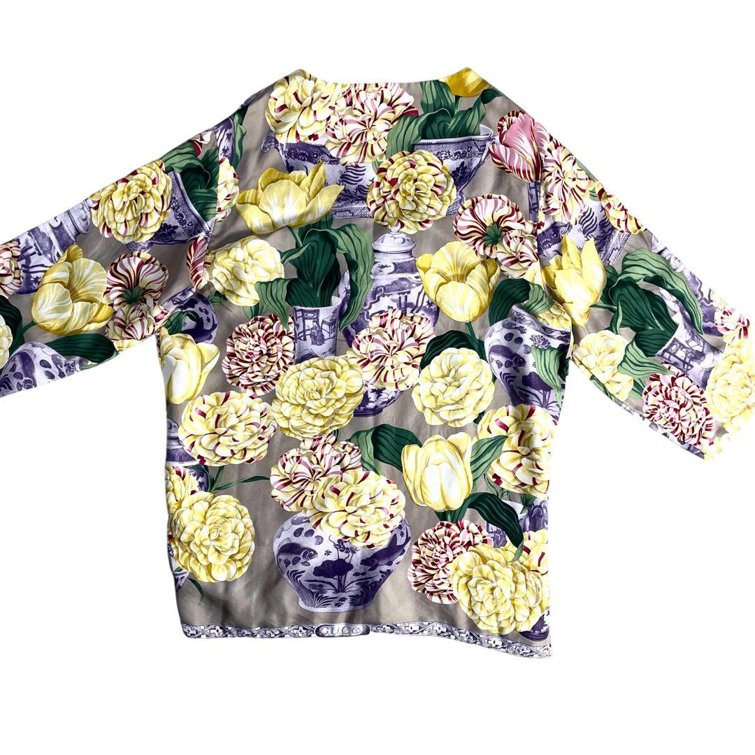 グッチ　GUCCI トムフォード期　ブラウス　花柄　金ボタン　シルク