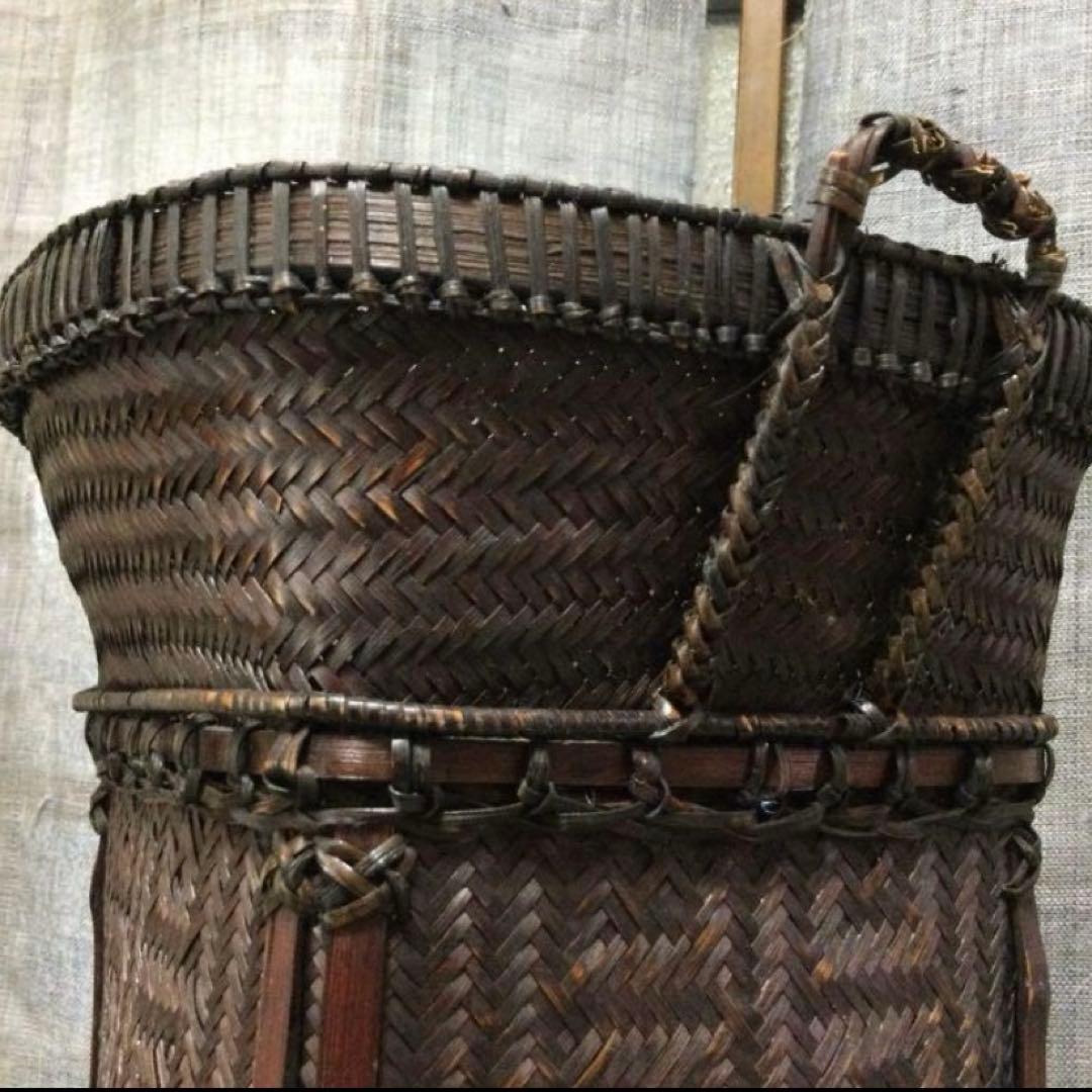 竹籠　花籠　黒竹・網代　ヴィンテージ