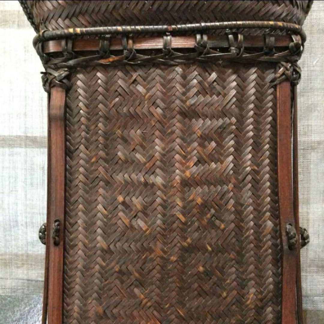 竹籠　花籠　黒竹・網代　ヴィンテージ
