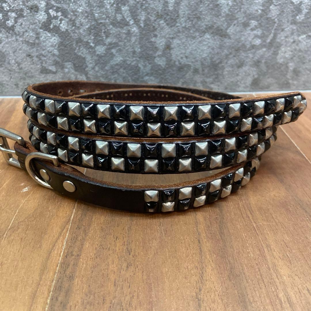 希少配色 HTC ピラミッドスタッズ シルバー&ブラック ナローベルト 34