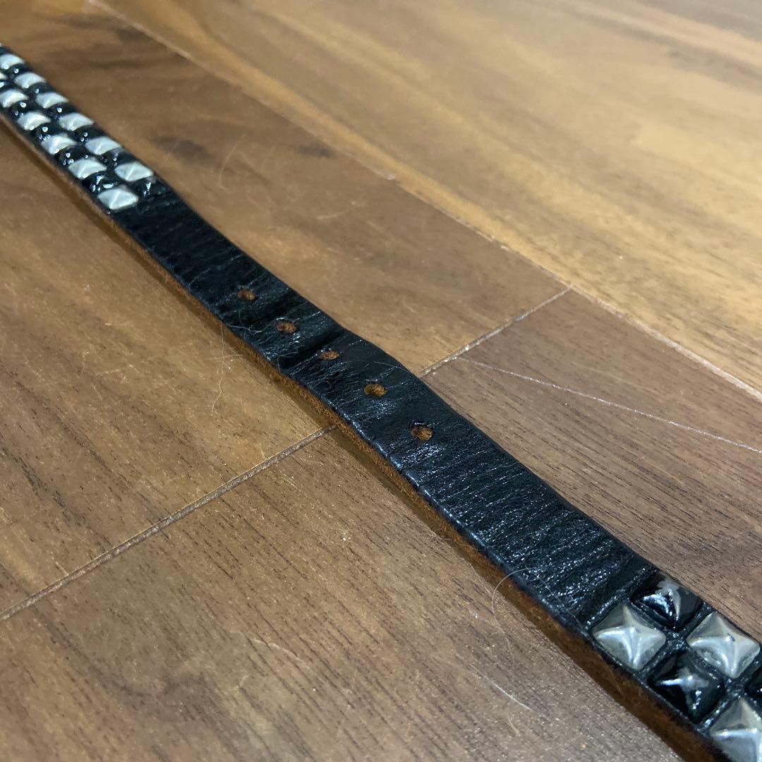 希少配色 HTC ピラミッドスタッズ シルバー&ブラック ナローベルト 34