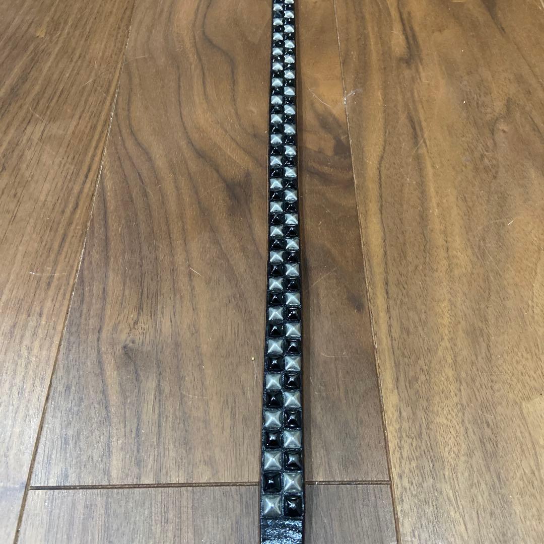 希少配色 HTC ピラミッドスタッズ シルバー&ブラック ナローベルト 34