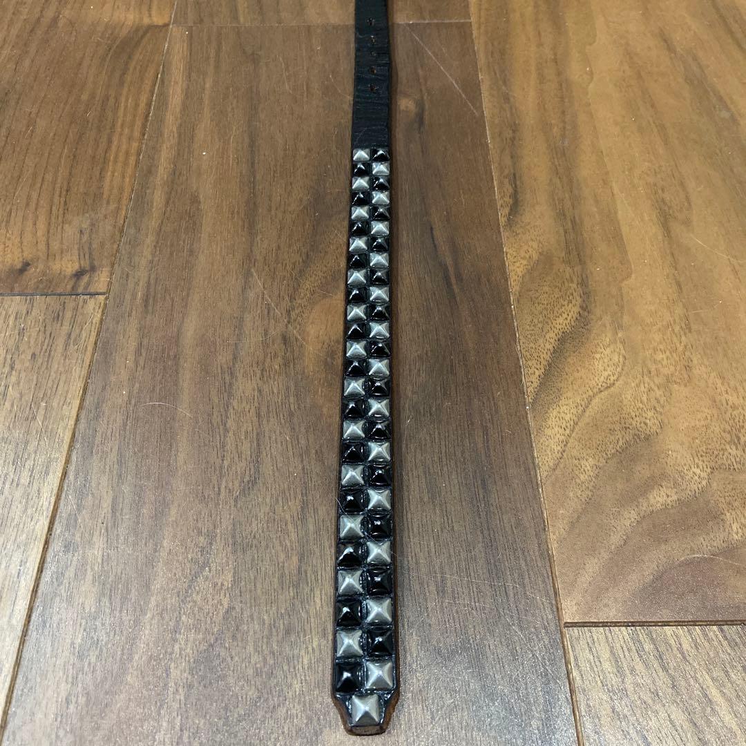 希少配色 HTC ピラミッドスタッズ シルバー&ブラック ナローベルト 34