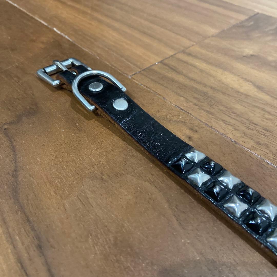 希少配色 HTC ピラミッドスタッズ シルバー&ブラック ナローベルト 34