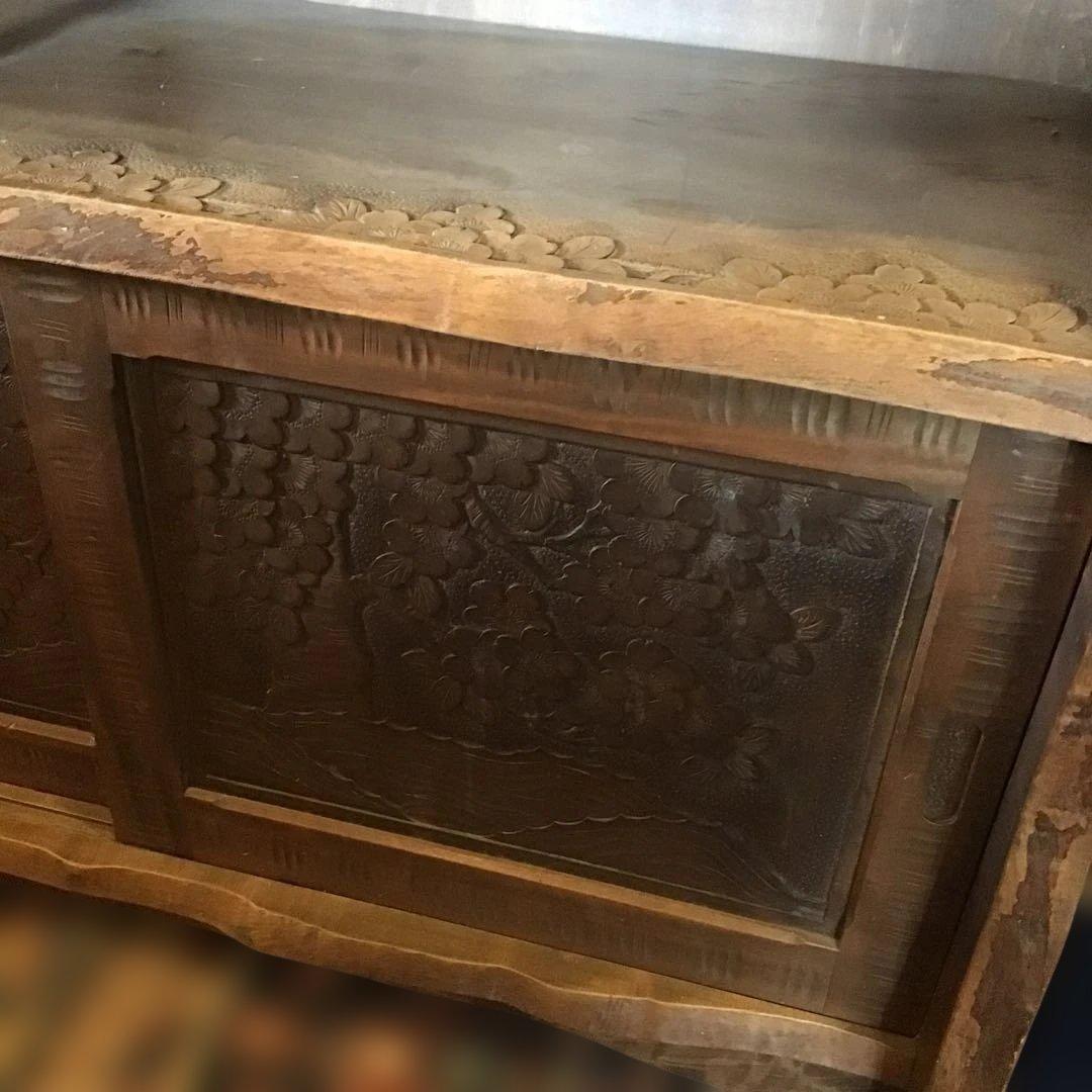 アンティーク軽井沢彫り　茶道具　茶室　箪笥 櫻