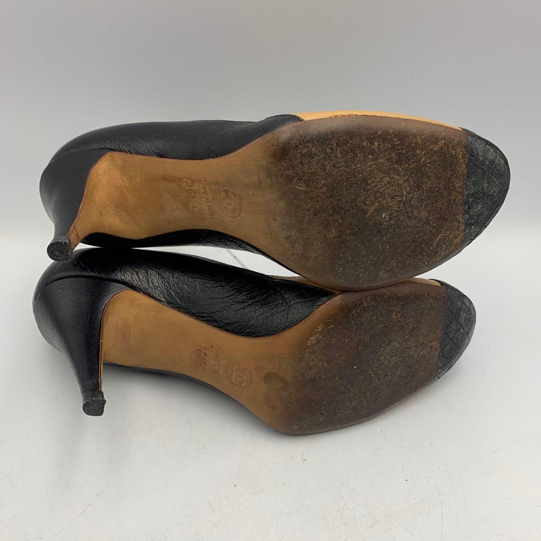 V945 シャネル パンプス 38.5 約 24.5cm ベージュ ブラック